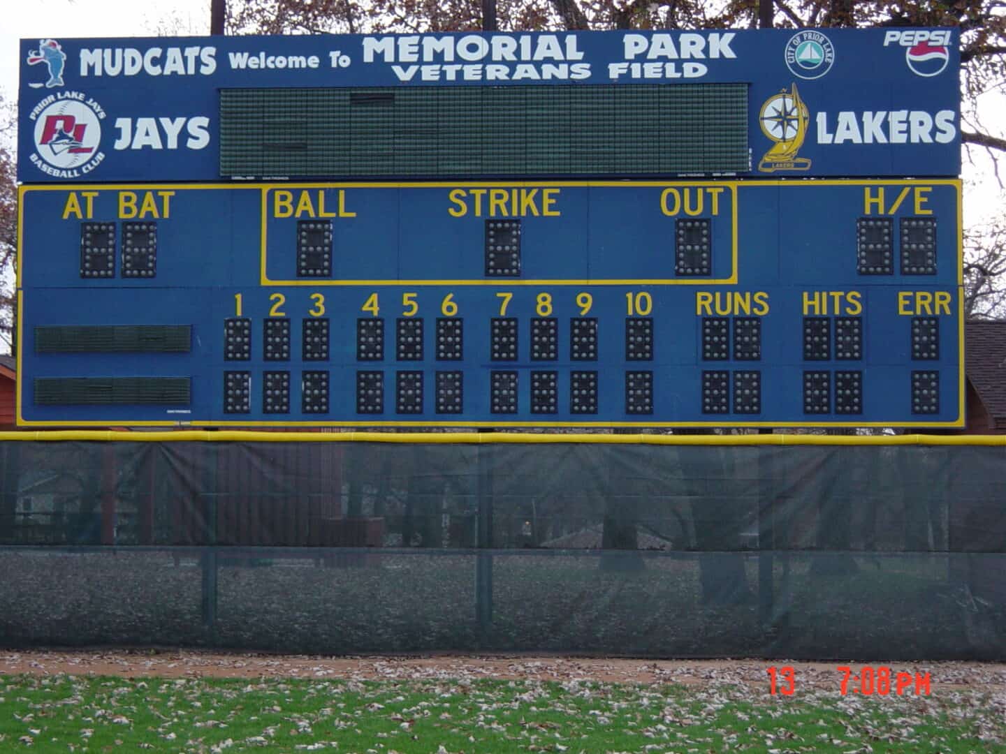 Old veterans field scoreboard.